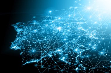 En iyi Internet kavramı küresel iş. Teknolojik arka plan. Sembolleri Wi-Fi, Internet, televizyon, telefon ve uydu iletişim ışınları