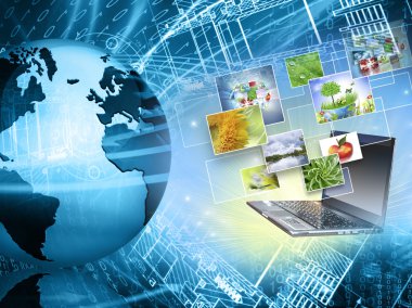 En iyi Internet kavramı küresel iş. Küre, teknolojik arka plan üzerinde parlak çizgiler. Elektronik, Wi-Fi, ışınları, simge Internet, televizyon, telefon ve uydu communicationsblue bulanıklık