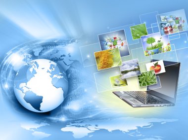En iyi Internet kavramı küresel iş. Küre, teknolojik arka plan üzerinde parlak çizgiler. Elektronik, Wi-Fi, ışınları, simge Internet, televizyon, telefon ve uydu communicationsblue bulanıklık
