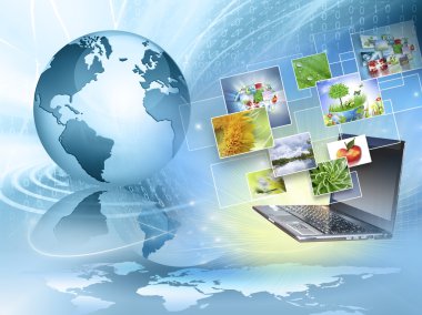 En iyi Internet kavramı küresel iş. Küre, teknolojik arka plan üzerinde parlak çizgiler. Elektronik, Wi-Fi, ışınları, simge Internet, televizyon, telefon ve uydu communicationsblue bulanıklık