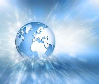 En iyi Internet kavramı küresel iş. Küre, teknolojik arka plan üzerinde parlak çizgiler. Elektronik, Wi-Fi, ışınları, simge Internet, televizyon, telefon ve uydu communicationsblue bulanıklık