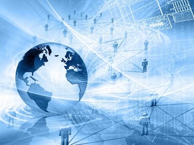 En iyi Internet kavramı küresel iş. Küre, teknolojik arka plan üzerinde parlak çizgiler. Elektronik, Wi-Fi, ışınları, simge Internet, televizyon, telefon ve uydu communicationsblue bulanıklık