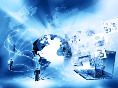 En iyi Internet kavramı küresel iş. Küre, teknolojik arka plan üzerinde parlak çizgiler. Elektronik, Wi-Fi, ışınları, simge Internet, televizyon, telefon ve uydu communicationsblue bulanıklık