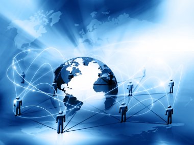 En iyi Internet kavramı küresel iş. Küre, teknolojik arka plan üzerinde parlak çizgiler. Elektronik, Wi-Fi, ışınları, simge Internet, televizyon, telefon ve uydu communicationsblue bulanıklık