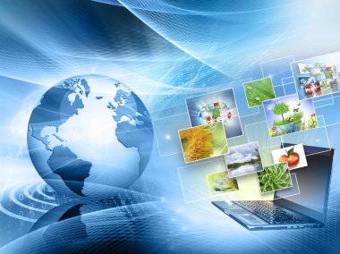 En iyi Internet kavramı küresel iş. Küre, teknolojik arka plan üzerinde parlak çizgiler. Elektronik, Wi-Fi, ışınları, simge Internet, televizyon, telefon ve uydu communicationsblue bulanıklık