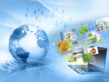 En iyi Internet kavramı küresel iş. Küre, teknolojik arka plan üzerinde parlak çizgiler. Elektronik, Wi-Fi, ışınları, simge Internet, televizyon, telefon ve uydu communicationsblue bulanıklık