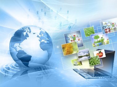 En iyi Internet kavramı küresel iş. Küre, teknolojik arka plan üzerinde parlak çizgiler. Elektronik, Wi-Fi, ışınları, simge Internet, televizyon, telefon ve uydu communicationsblue bulanıklık