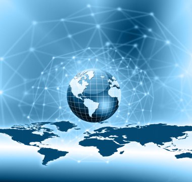 En iyi Internet kavramı küresel iş. Küre, teknolojik arka plan üzerinde parlak çizgiler. Elektronik, Wi-Fi, ışınları, simge Internet, televizyon, telefon ve uydu communicationsblue bulanıklık