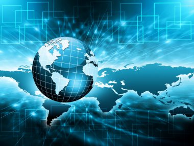 En iyi Internet kavramı küresel iş. Küre, teknolojik arka plan üzerinde parlak çizgiler. Elektronik, Wi-Fi, ışınları, simge Internet, televizyon, telefon ve uydu communicationsblue bulanıklık