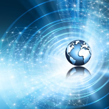En iyi Internet kavramı küresel iş. Küre, teknolojik arka plan üzerinde parlak çizgiler. Elektronik, Wi-Fi, ışınları, simge Internet, televizyon, telefon ve uydu communicationsblue bulanıklık