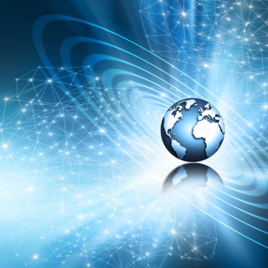 En iyi Internet kavramı küresel iş. Küre, teknolojik arka plan üzerinde parlak çizgiler. Elektronik, Wi-Fi, ışınları, simge Internet, televizyon, telefon ve uydu communicationsblue bulanıklık