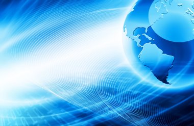 En iyi Internet kavramı küresel iş. Küre, teknolojik arka plan üzerinde parlak çizgiler. Elektronik, Wi-Fi, ışınları, simge Internet, televizyon, telefon ve uydu communicationsblue bulanıklık