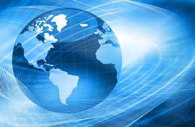 En iyi Internet kavramı küresel iş. Küre, teknolojik arka plan üzerinde parlak çizgiler. Elektronik, Wi-Fi, ışınları, simge Internet, televizyon, telefon ve uydu communicationsblue bulanıklık
