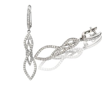 elmas yüzük ve küpeler beyaz bir arka planda 3d çizim