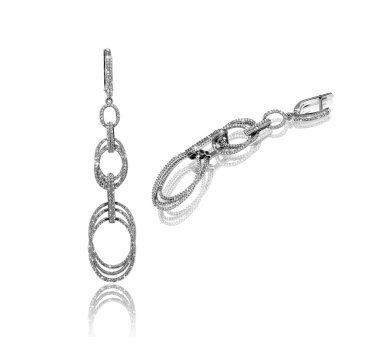 elmas yüzük ve küpeler beyaz bir arka planda 3d çizim