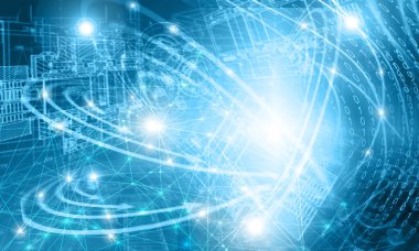 Mavi arka plan. Teknolojik altyapı seriden en iyi küresel iş kavramı