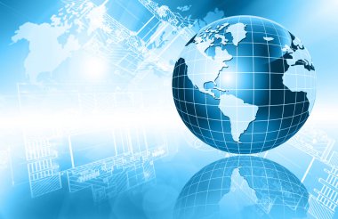 En iyi Internet kavramı küresel iş kavramları serisi. Teknolojik altyapı. Elektronik, parlak çizgiler ve ışınları, sembolleri internet, radyo, televizyon, telefon ve uydu iletişim