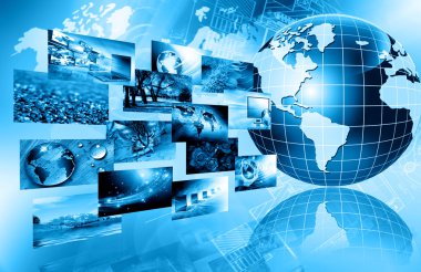 En iyi Internet kavramı küresel iş kavramları serisi. Teknolojik altyapı. Elektronik, parlak çizgiler ve ışınları, sembolleri internet, radyo, televizyon, telefon ve uydu iletişim