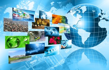 En iyi Internet kavramı küresel iş kavramları serisi. Teknolojik altyapı. Elektronik, parlak çizgiler ve ışınları, sembolleri internet, radyo, televizyon, telefon ve uydu iletişim