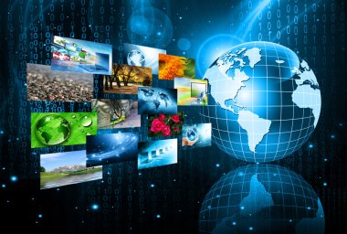 En iyi Internet kavramı küresel iş kavramları serisi. Teknolojik altyapı. Elektronik, parlak çizgiler ve ışınları, sembolleri internet, radyo, televizyon, telefon ve uydu iletişim