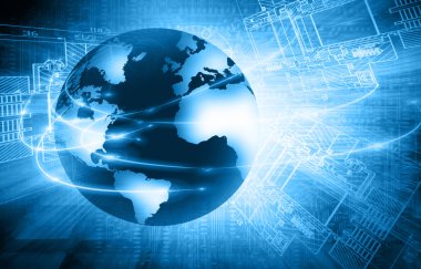 En iyi Internet kavramı küresel iş kavramları serisi. Teknolojik altyapı. Elektronik, parlak çizgiler ve ışınları, sembolleri internet, radyo, televizyon, telefon ve uydu iletişim