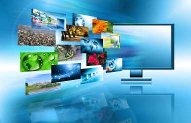 Best Internet Concept of global business. Globe and glowing lines on technological background. Electronics, Wi-Fi, rays, symbols Internet, television, mobile and satellite communications