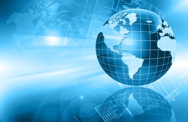 Best Internet Concept of global business. Globe and glowing lines on technological background. Electronics, Wi-Fi, rays, symbols Internet, television, mobile and satellite communications