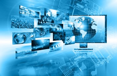 Best Internet Concept of global business. Globe and glowing lines on technological background. Electronics, Wi-Fi, rays, symbols Internet, television, mobile and satellite communications