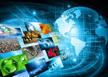 Global iş dünyasının en iyi internet kavramı. Küre, teknolojik arka planda parlayan çizgiler. Elektronik, Wi-Fi, ışınları, sembolleri İnternet, televizyon, mobil ve uydu iletişimi