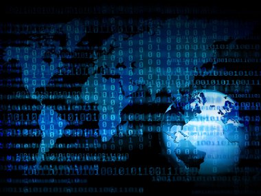 Global iş dünyasının en iyi internet kavramı. Küre, teknolojik arka planda parlayan çizgiler. Elektronik, Wi-Fi, ışınları, sembolleri İnternet, televizyon, mobil ve uydu iletişimi