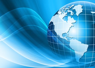 Global iş dünyasının en iyi internet kavramı. Küre, teknolojik arka planda parlayan çizgiler. Elektronik, Wi-Fi, ışınları, sembolleri İnternet, televizyon, mobil ve uydu iletişimi