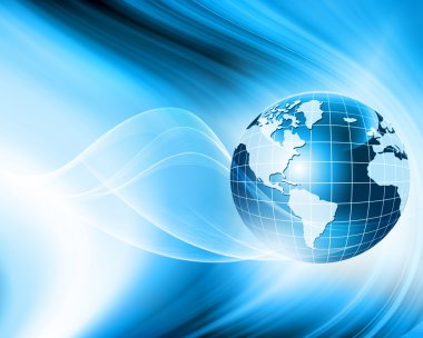 Global iş dünyasının en iyi internet kavramı. Küre, teknolojik arka planda parlayan çizgiler. Elektronik, Wi-Fi, ışınları, sembolleri İnternet, televizyon, mobil ve uydu iletişimi