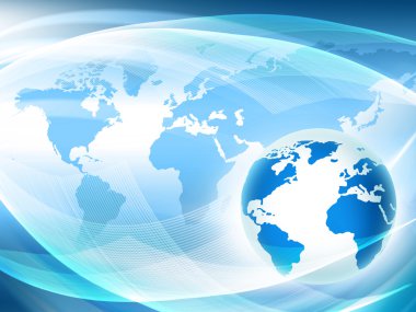 Global iş dünyasının en iyi internet kavramı. Küre, teknolojik arka planda parlayan çizgiler. Elektronik, Wi-Fi, ışınları, sembolleri İnternet, televizyon, mobil ve uydu iletişimi