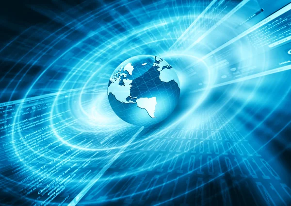 Best Internet Concept of global business. Globe, glowing lines on technological background. Electronics, Wi-Fi, rays, symbols Internet, television, mobile and satellite communications — Stock Photo, Image