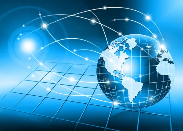 Best Internet Concept of global business. Globe, glowing lines on technological background. Electronics, Wi-Fi, rays, symbols Internet, television, mobile and satellite communications — Stock Photo, Image