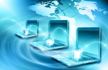Global iş dünyasının en iyi internet kavramı. Küre, teknolojik arka planda parlayan çizgiler. Elektronik, Wi-Fi, ışınları, sembolleri İnternet, televizyon, mobil ve uydu iletişimi
