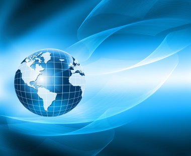 Global iş dünyasının en iyi internet kavramı. Küre, teknolojik arka planda parlayan çizgiler. Elektronik, Wi-Fi, ışınları, sembolleri İnternet, televizyon, mobil ve uydu iletişimi