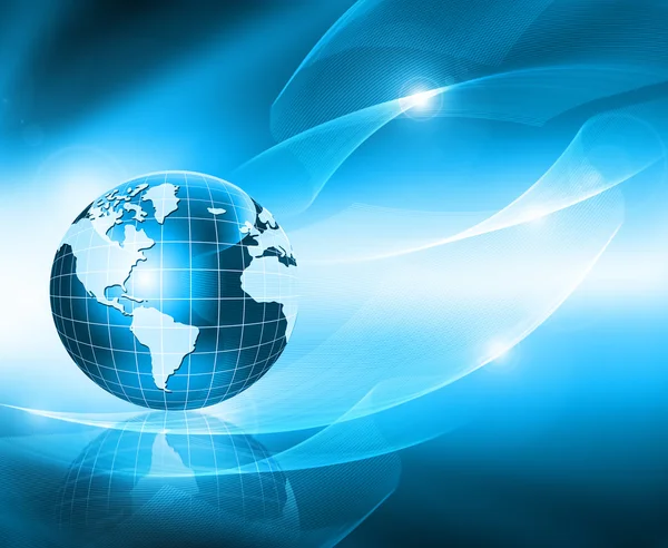 Bästa Internet Begreppet global verksamhet. Globe, glödande linjer på teknisk bakgrund. Elektronik, Wi-Fi, strålar, symboler Internet, TV, mobil och satellit kommunikation — Stockfoto