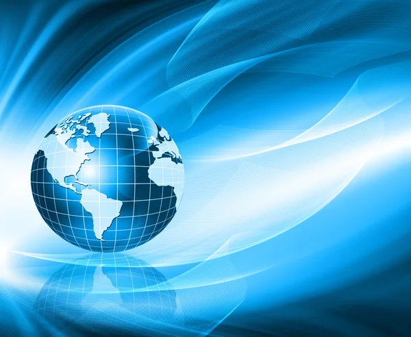 Beste Internet Concept van de wereldwijde business. Globe, gloeiende lijnen op technologische achtergrond. Elektronica, Wi-Fi, stralen, symbolen Internet, televisie, mobiele en satellietcommunicatie — Stockfoto