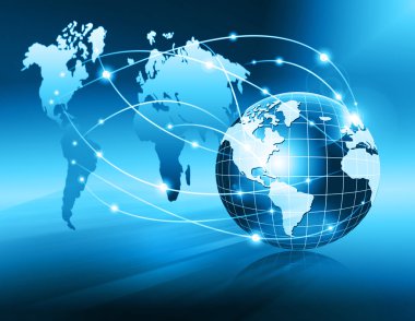 Global iş dünyasının en iyi internet kavramı. Küre, teknolojik arka planda parlayan çizgiler. Elektronik, Wi-Fi, ışınları, sembolleri İnternet, televizyon, mobil ve uydu iletişimi