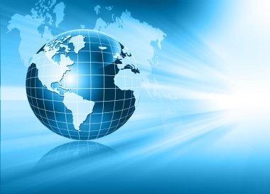 Global iş dünyasının en iyi internet kavramı. Küre, teknolojik arka planda parlayan çizgiler. Elektronik, Wi-Fi, ışınları, sembolleri İnternet, televizyon, mobil ve uydu iletişimi