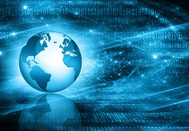 Global iş dünyasının en iyi internet kavramı. Küre, teknolojik arka planda parlayan çizgiler. Elektronik, Wi-Fi, ışınları, sembolleri İnternet, televizyon, mobil ve uydu iletişimi