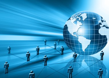 Global iş dünyasının en iyi internet kavramı. Küre, teknolojik arka planda parlayan çizgiler. Elektronik, Wi-Fi, ışınları, sembolleri İnternet, televizyon, mobil ve uydu iletişimi