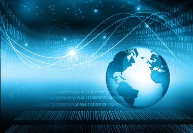 Global iş dünyasının en iyi internet kavramı. Küre, teknolojik arka planda parlayan çizgiler. Elektronik, Wi-Fi, ışınları, sembolleri İnternet, televizyon, mobil ve uydu iletişimi