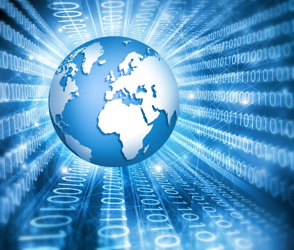 Mejor Concepto de Internet de los negocios globales. Globo, líneas brillantes en el fondo tecnológico. Electrónica, Wi-Fi, rayos, símbolos Internet, televisión, comunicaciones móviles y por satélite —  Fotos de Stock