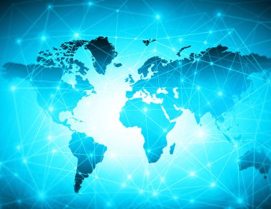 Teknolojik arka planda bir dünya haritası, internetin, radyonun, televizyonun, mobil ve uydu iletişiminin parlak çizgileri. Bu görüntünün elementleri NASA tarafından desteklenmektedir