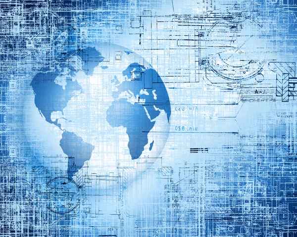 Global iş dünyasının en iyi internet kavramı. Küre, teknolojik arka planda parlayan çizgiler. Elektronik, Wi-Fi, ışınları, sembolleri İnternet, televizyon, mobil ve uydu iletişimi