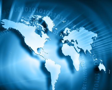 Teknolojik arka planda bir dünya haritası, internetin, radyonun, televizyonun, mobil ve uydu iletişiminin parlak çizgileri. Bu görüntünün elementleri NASA tarafından desteklenmektedir