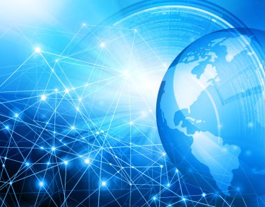 En iyi Internet kavramı küresel iş. Teknolojik arka plan. Sembolleri Wi-Fi, Internet, televizyon, telefon ve uydu iletişim ışınları