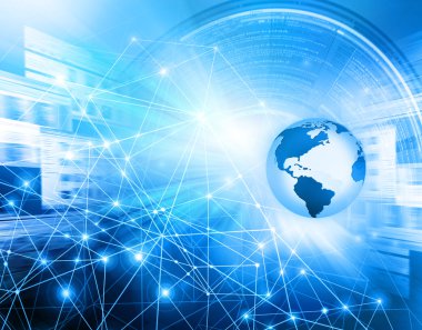 En iyi Internet kavramı küresel iş. Teknolojik arka plan. Sembolleri Wi-Fi, Internet, televizyon, telefon ve uydu iletişim ışınları